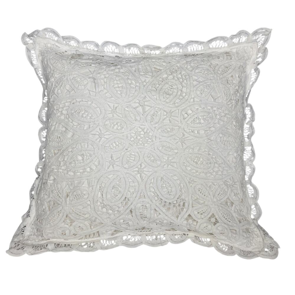 VINTAGE WHITE DECORATIVE LACE PILLOW – 13" X 16" – SCALLOPED TRIM – CLEAN